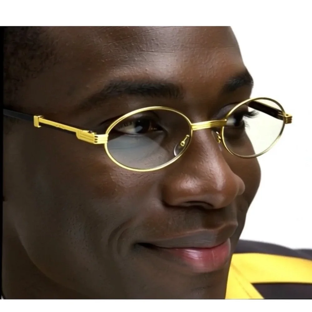 Retro Oval‎ 90s Metal Sunglasses Men Gold Clear Glasses 2025 Trendy Chic Narrow